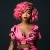 14 Inch Ombre Barbie Pink Short Messy Curly Wig Y2K Style